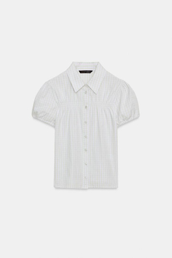 ZARA РУБАШКА ИЗ ПОПЛИНА В КЛЕТКУ, ЗЕЛЕНЫЙ/ЭКРЮ