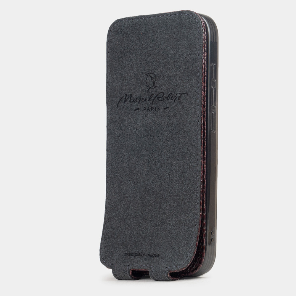 Чехол для iPhone 16 Pro Max кожаный, ящерица бордового цвета