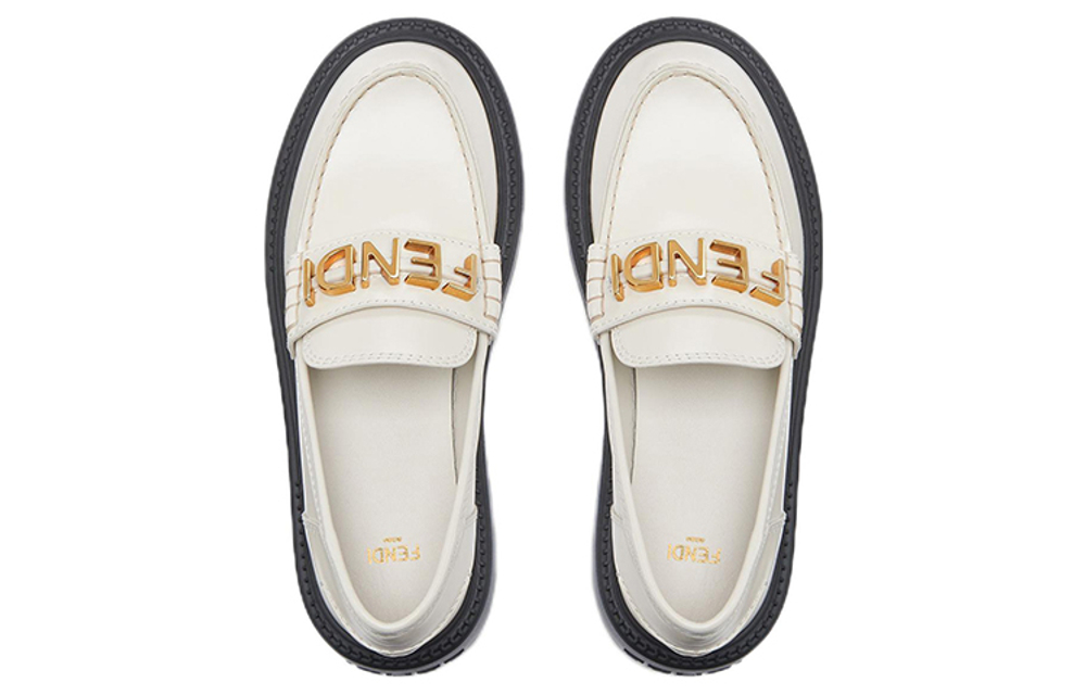 FENDI Fendigraphy Leather Slip on Platform Shoes Women"s White