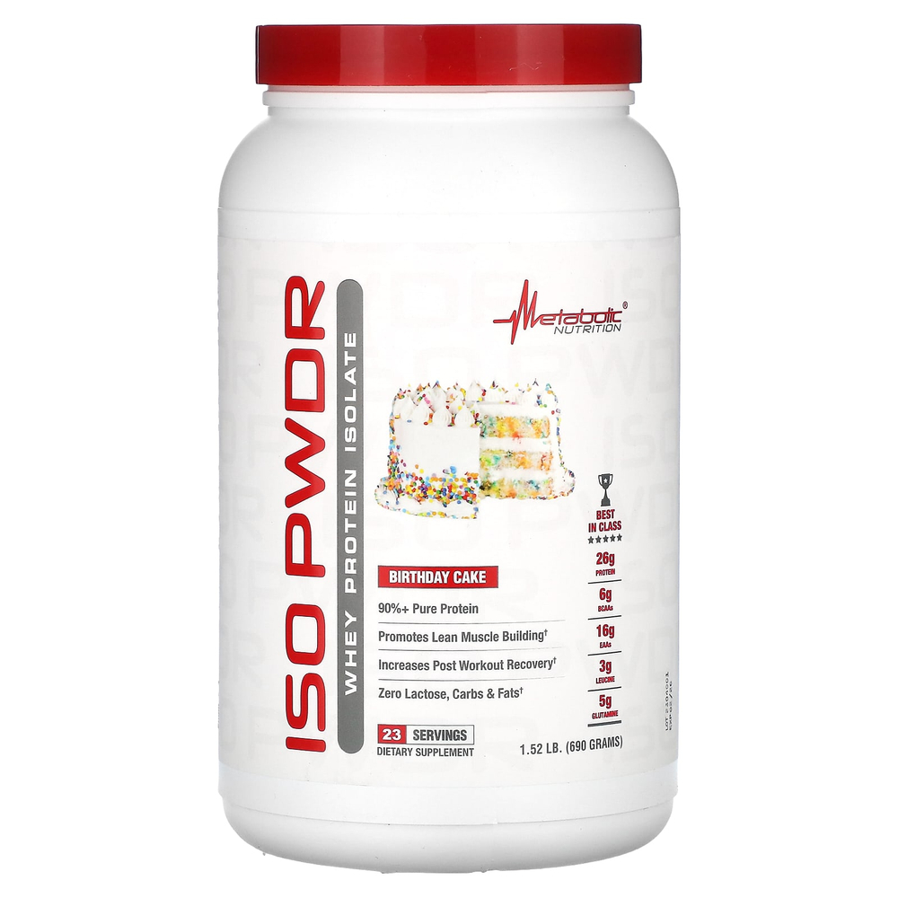 Metabolic Nutrition, ISOpwdr, изолят сывороточного протеина, праздничный торт, 690 г (1,52 фунта)