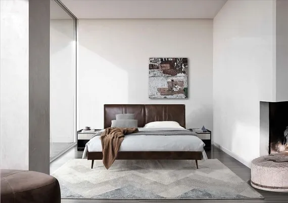 Кровать RBD023 180х200 см, коричневая кожа