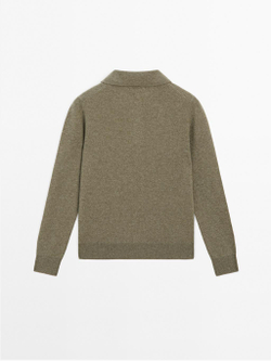 Massimo Dutti Трикотажный свитер поло из 100% кашемира, зеленый