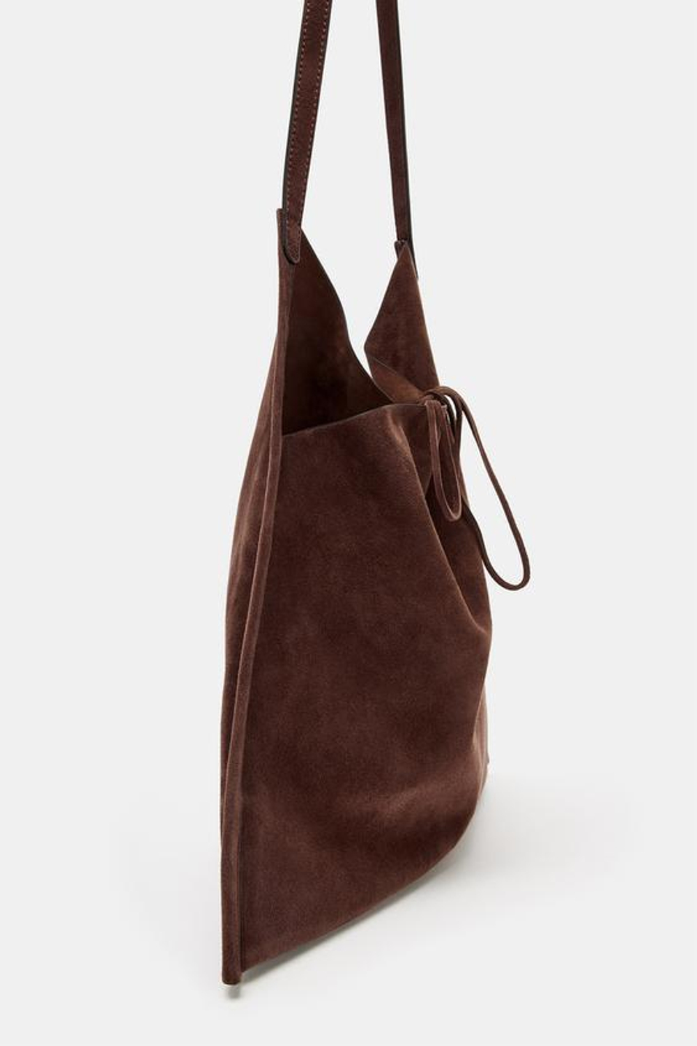 ZARA ПЛОСКАЯ КОЖАНАЯ СУМКА С БАНТОМ, КОРИЧНЕВЫЙ