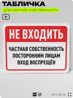 Табличка для частной территории "Не входить, частная собственность", на дом, для участка, организаций, предупреждающая, 40х30 см, Silver Plane x Айдентика Технолоджи