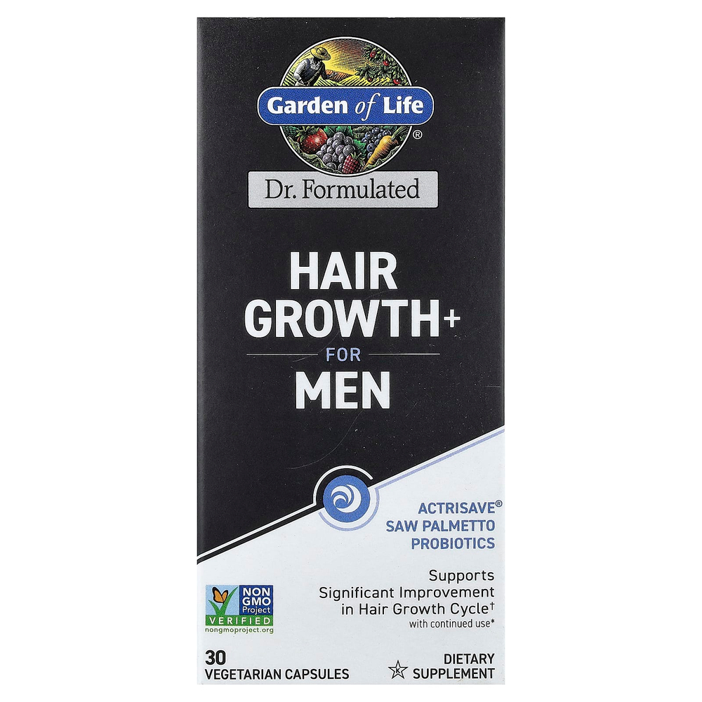 Garden of Life, Hair Growth+, для мужчин, 30 вегетарианских капсул