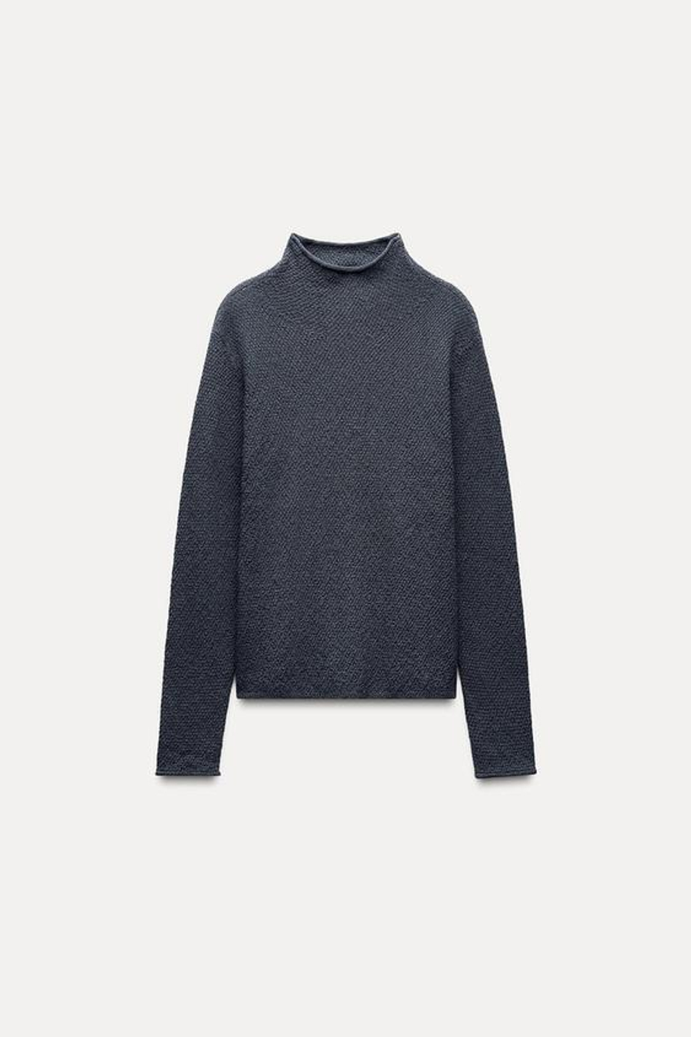 ZARA ТРИКОТАЖНЫЙ ТОП С ВЫСОКИМ ВОРОТОМ, СИНИЙ