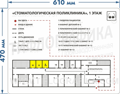 Тактильная мнемосхема ПВХ 470х610х3 мм. Стандартная