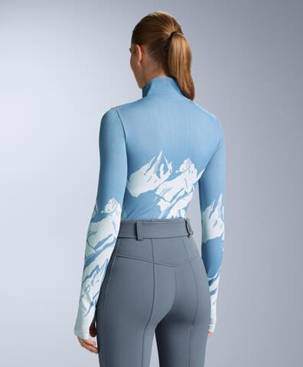 Oysho Бесшовная термофутболка базового слоя с молнией, голубой