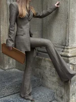 Жакет приталенный в клетку, Кофейный