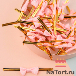 Твист лента с бантиком (розовый в горошек, 8 см) 50 шт