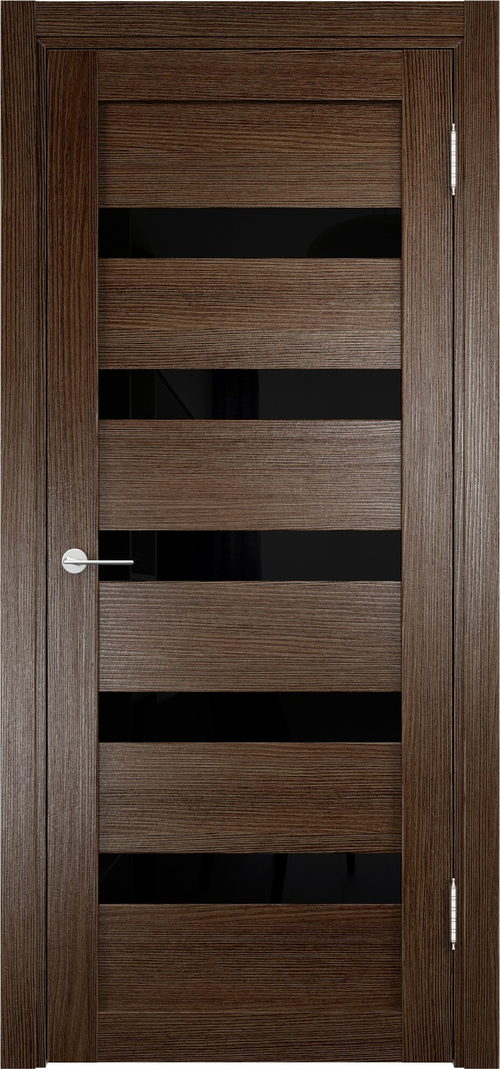 Межкомнатная дверь Новелла 2 Лиственница серая,стекло черное / Цвет Дуб табак / Стекло "Лакобель" / Двери Верда