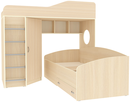 Кровать-чердак КарИВи Кадет 2 с металлической лестницей  Дуб Молочный  Дуб Молочный