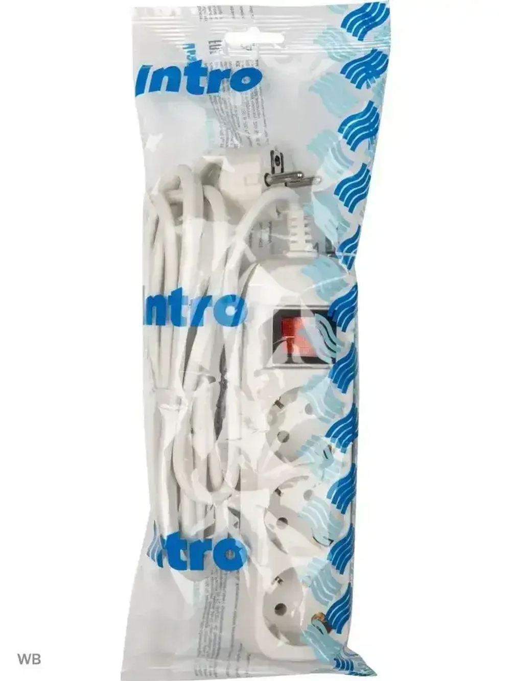 Удлинитель Intro UES330-W сетевой электрический бытовой с заземлением с выключателем 3 розетки, 3 м, ПВС 3х0,75мм2, 10А, белый