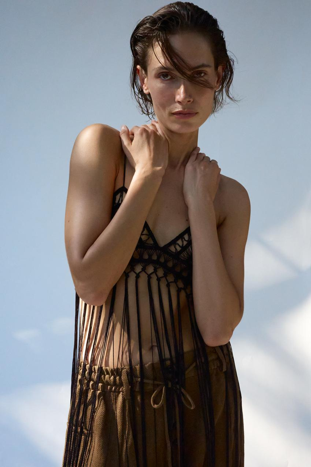 ZARA БЮСТГАЛЬТЕР КРОШЕ С БАХРОМОЙ, ЧЕРНЫЙ