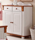 Комод Адель двухдверный 2 ящика из массива сосны, белый/черри