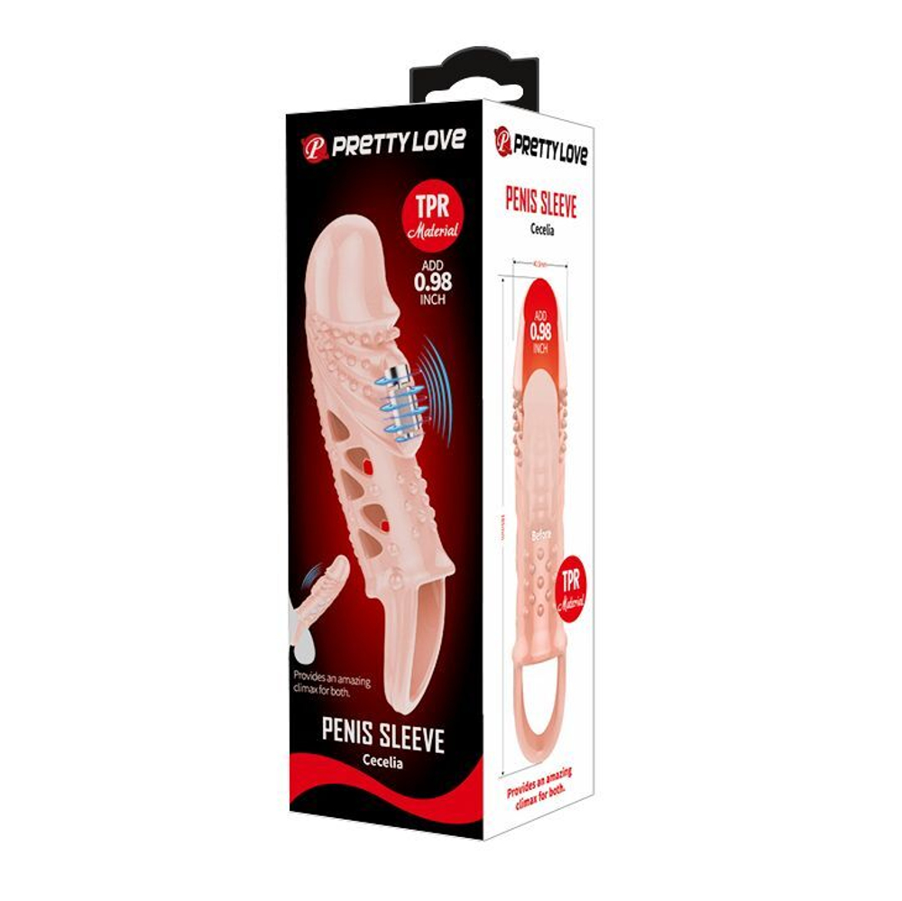 Телесная насадка с вибрацией Cecelia - 18,5 см. (Цвет: телесный)