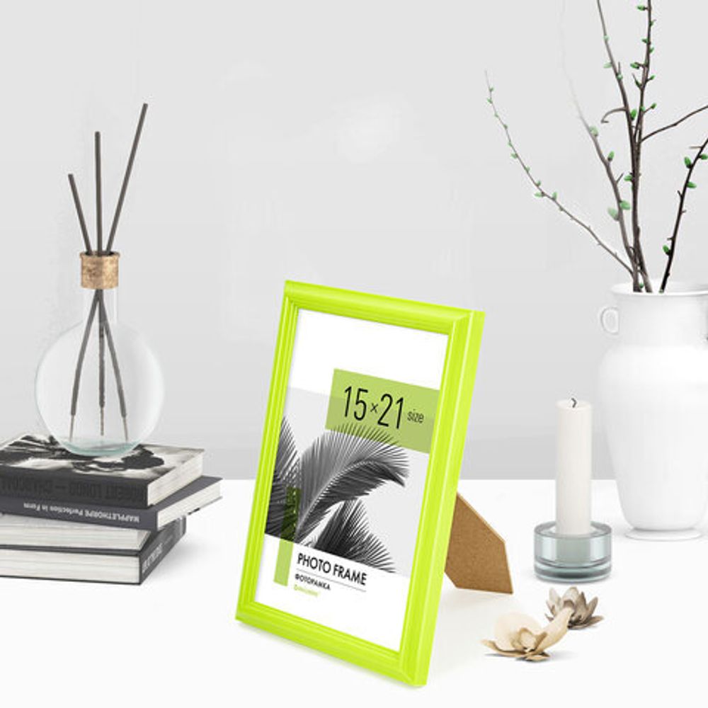 Рамка 15х21 см небьющаяся, багет 17,5 мм, пластик, BRAUBERG "Colorful", салатовая, 391243