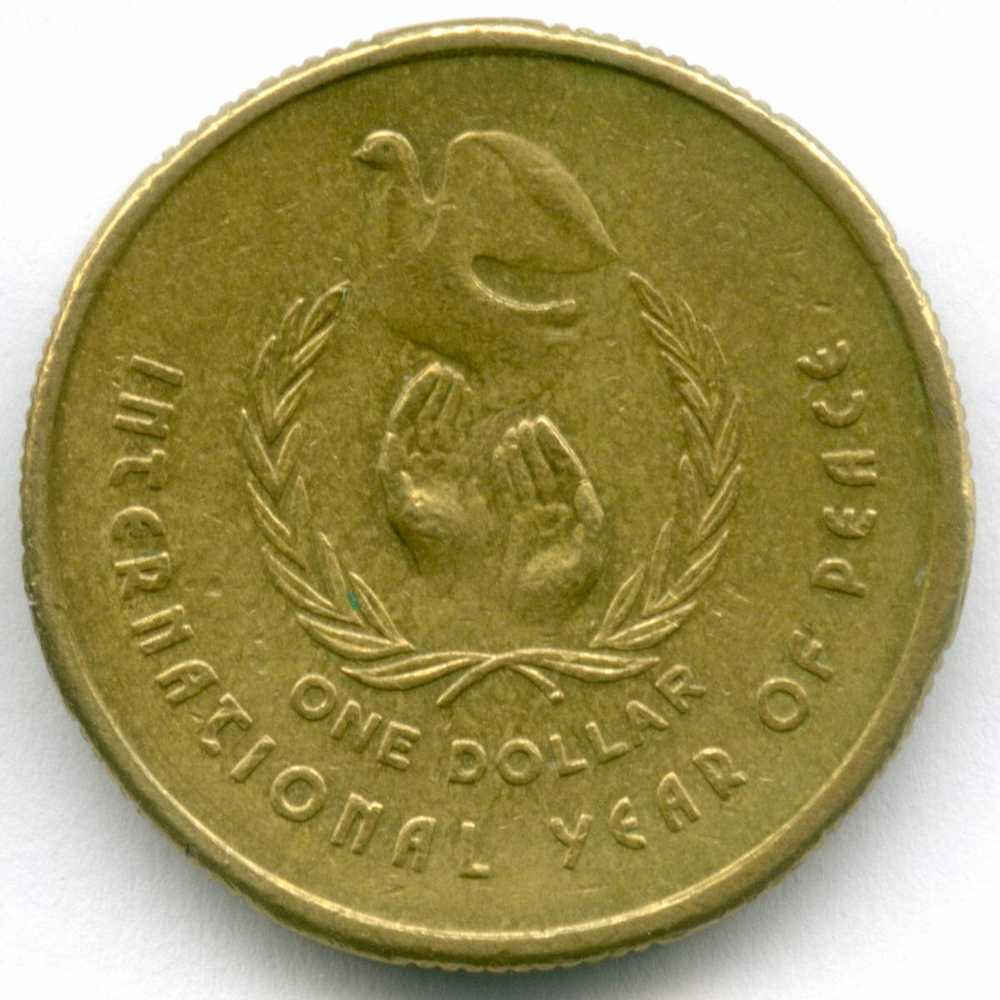 1 доллар 1986 год. Австралия. Год мира. Бронза, диаметр 25 мм. VF-XF