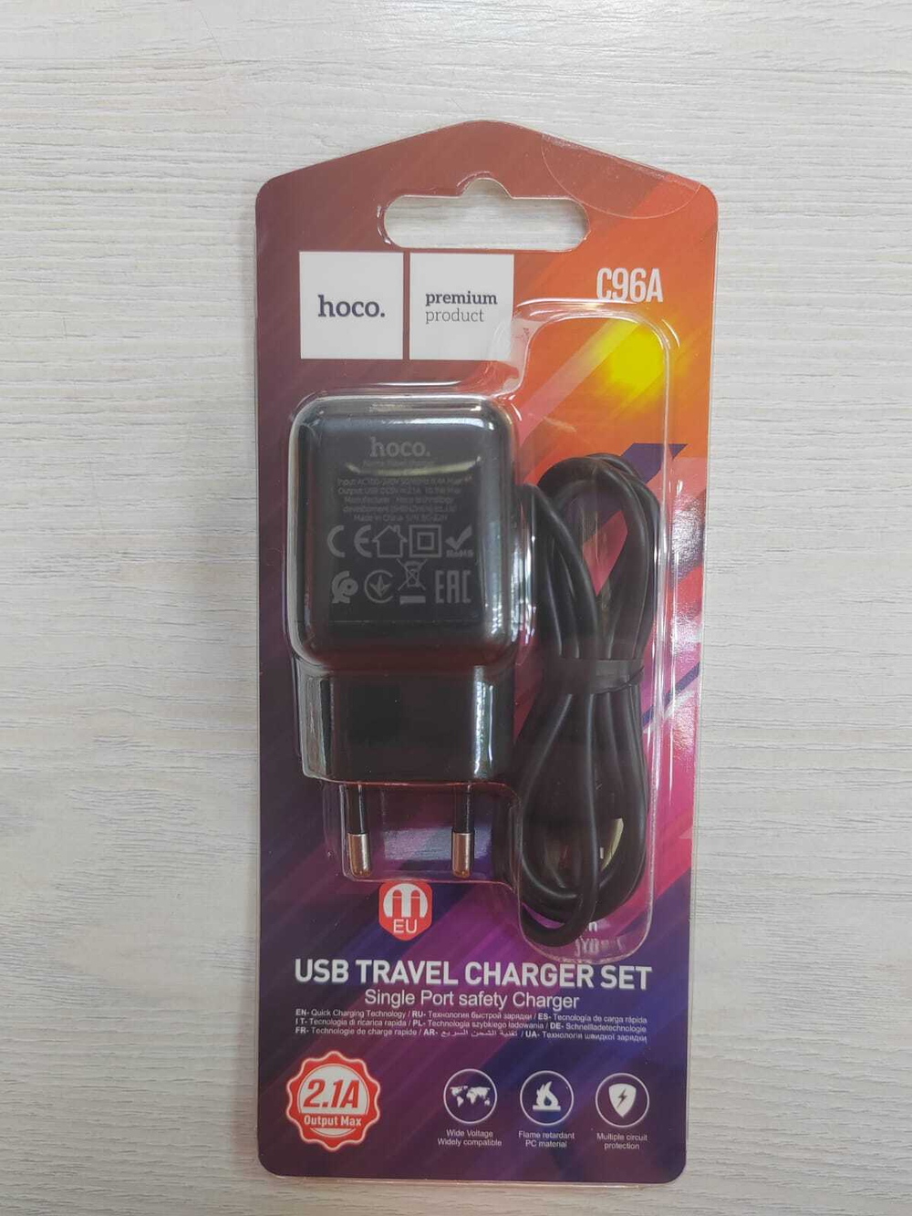 Сетевой блок + кабель Type-C HOCO C96A (2,1A, 1USB)
