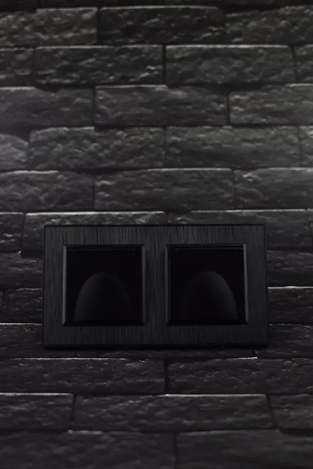 Розетка двойная с крышкой черная