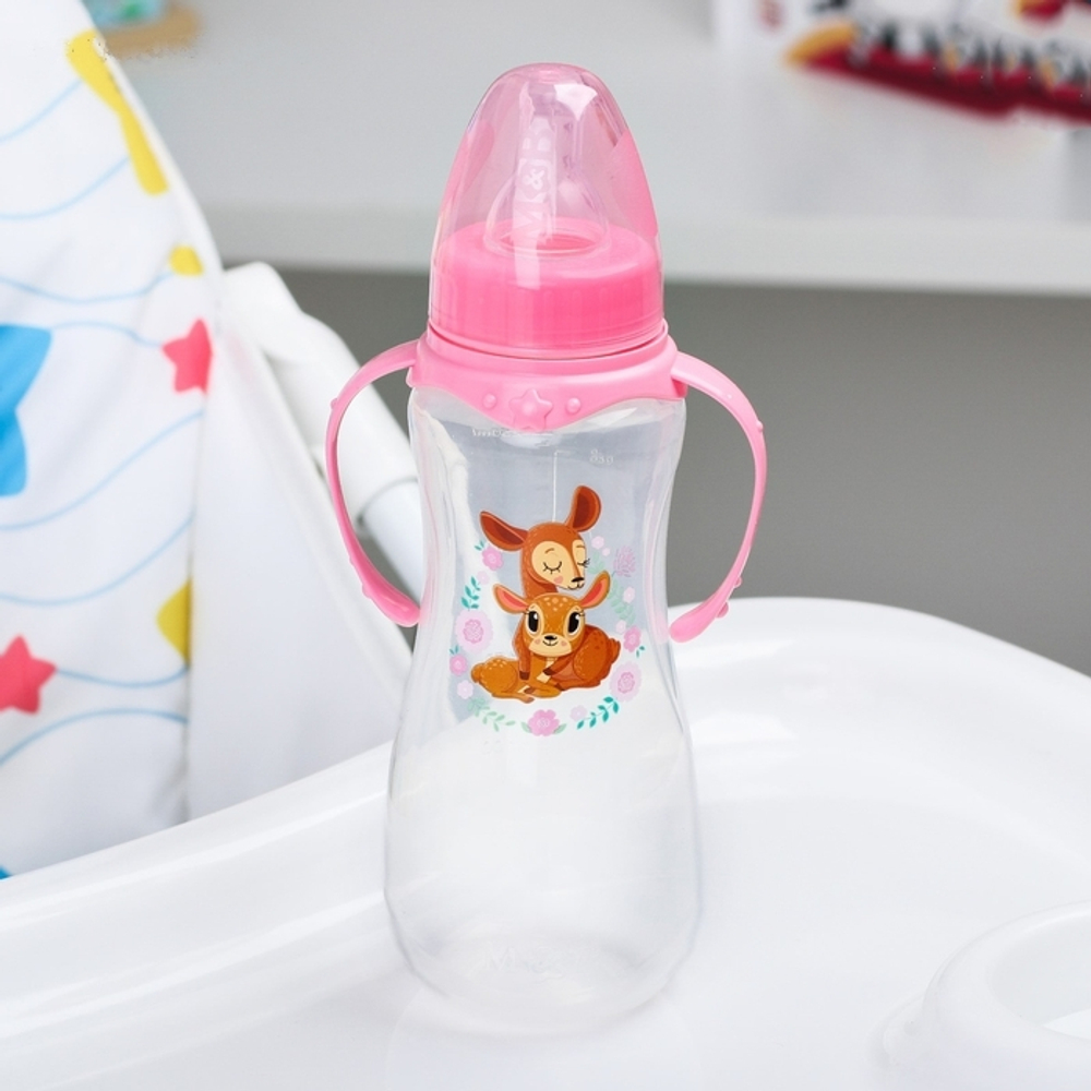 Бутылочка для кормления "Оленята: мамы и малыши"" 250 мл приталенная, с ручками   4644206