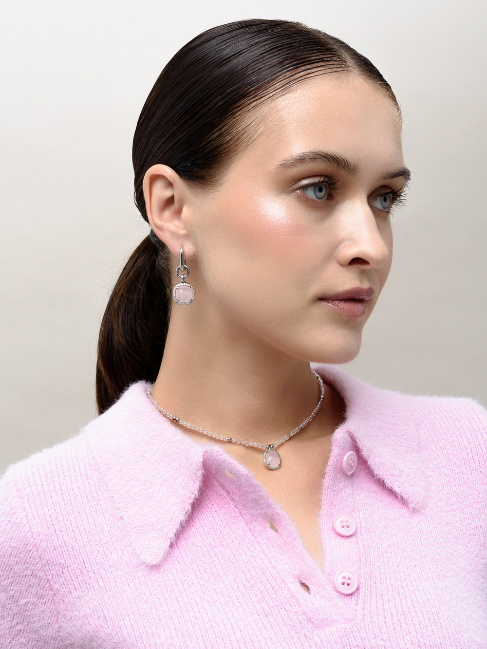 Чокер "Royal" из розового кварца Silver