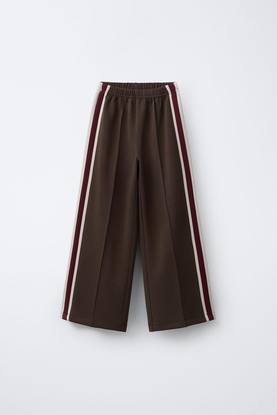 ZARA БРЮКИ WIDE LEG С ЛАМПАСАМИ ИЗ МОДАЛА, КОРИЧНЕВЫЙ