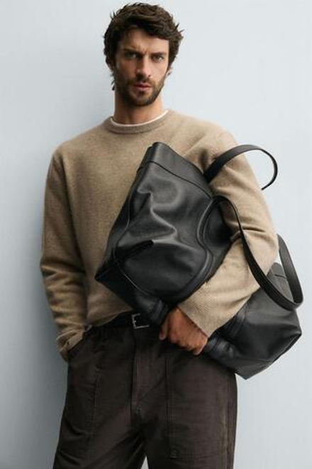 ZARA ШЕРСТЯНОЙ СВИТЕР КЛАССИЧЕСКОГО КРОЯ, РЫЖЕВАТО-КОРИЧНЕВЫЙ