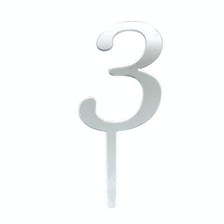 Мини-топпер из оргстекла "Цифра 3" серебро