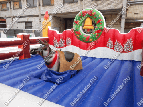 Надувной аттракцион Родео, олень+батут, "Рождественский", 5*5*3 м