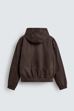 ZARA СТЕГАНАЯ КУРТКА С КАПЮШОНОМ, КОРИЧНЕВЫЙ