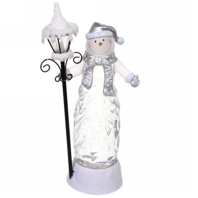 Фигурка с подсветкой «Снеговик с фонарем» 27 см, серебро