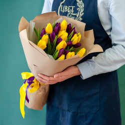 Желтые и фиолетовые тюльпаны