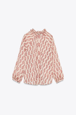 ZARA РУБАШКА С ПРИНТОМ И МЕТАЛЛИЗИРОВАННОЙ НИТЬЮ, РАЗНОЦВЕТНЫЙ