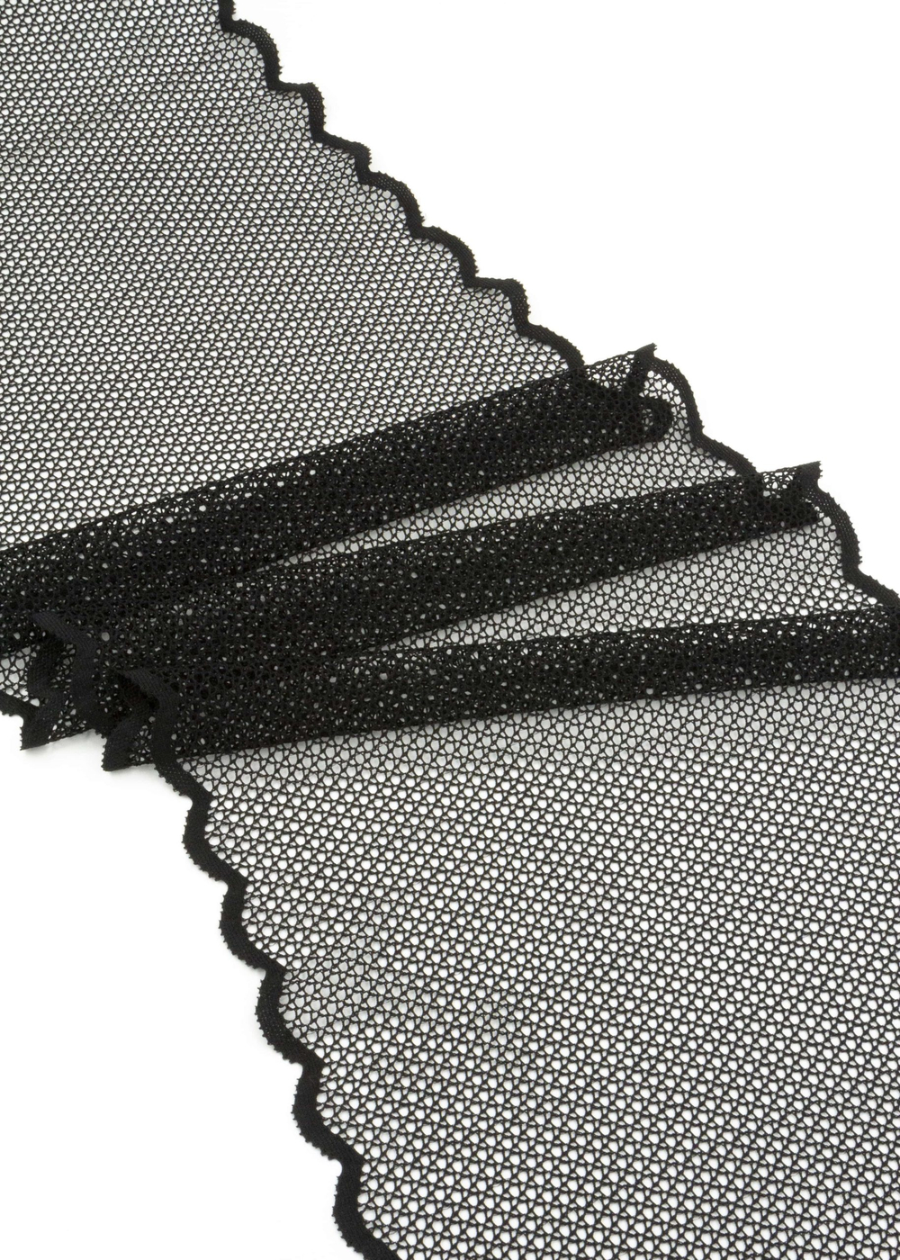 Эластичное кружево черное крупная ячейка ширина 22 см ОТРЕЗЫ
