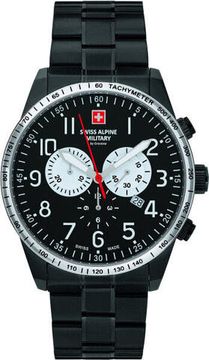 С браслетом Мужские наручные часы с черным браслетом Swiss Alpine Military 7082.9177 chrono 45mm 10ATM