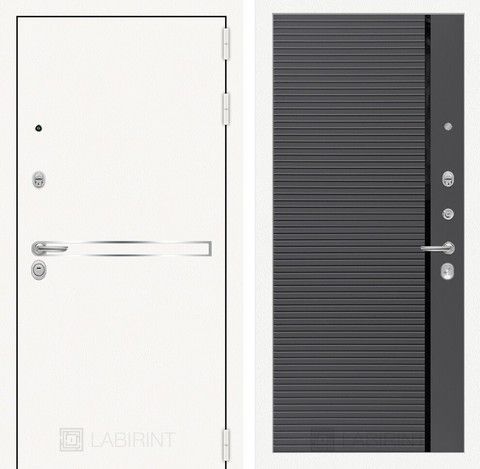 Входная металлическая дверь Лабиринт Лайн Вайт (Line White) 22 Графит софт, черная вставка (Белые входные двери)