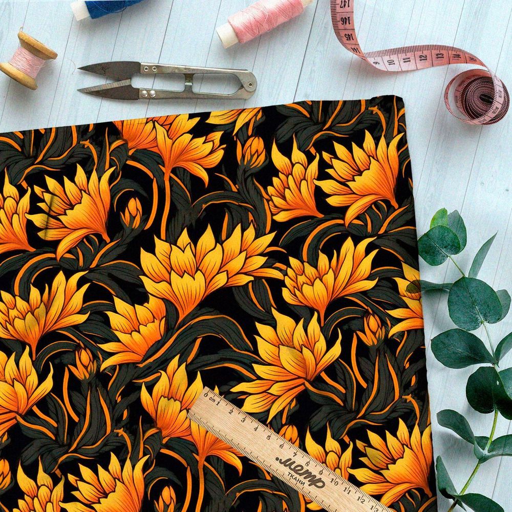 Ткань премиум шелк искусственный Армани контрастный флорал