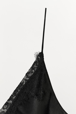 ZARA АТЛАСНОЕ ПЛАТЬЕ С КРУЖЕВОМ ZW COLLECTION, ЧЕРНЫЙ