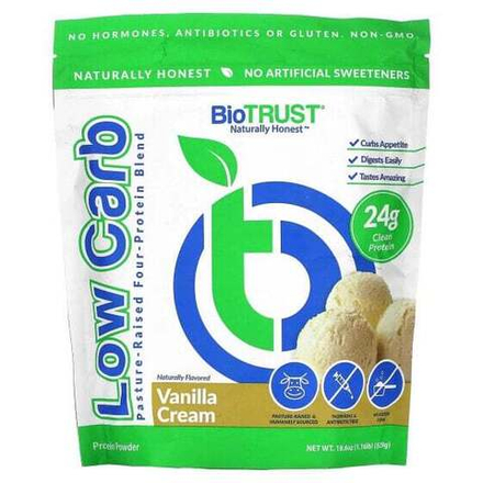 Протеиновые коктейли BioTRUST, Низкоуглеводная, пастбищная смесь из четырех белков, ванильный крем, 529 г (1,16 фунта)