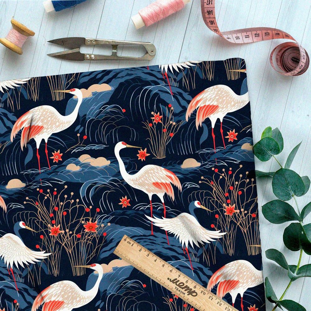 Ткань премиум таффета сказочные цапли