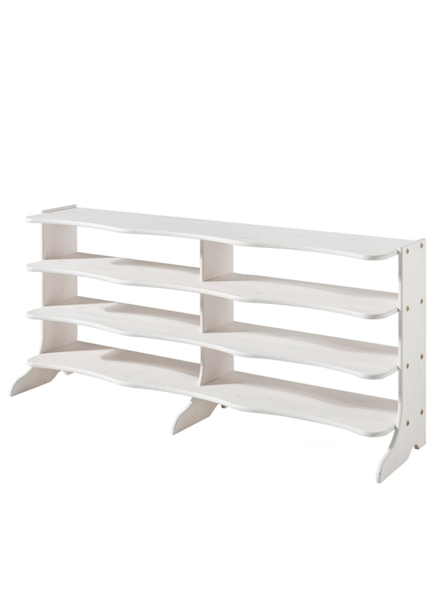 Обувница 132х30х58, Твист, стеллаж для обуви в прихожую, массив сосны, белый воск, Dipriz