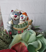 Котики рыбаки ёлочная игрушка из фарфора