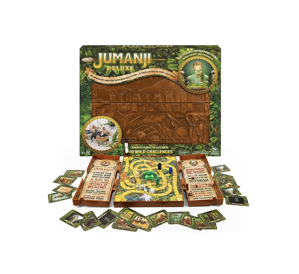 Spin Master Games Игра Jumanji Deluxe, захватывающая электронная версия классической настольной игры с приключенческим фильмом, со светом и звуком, семейная игра, ночная игра для детей и взрослых от 8 лет и старше