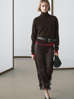 Massimo Dutti Юбка-миди с кружевной отделкой, коричневый