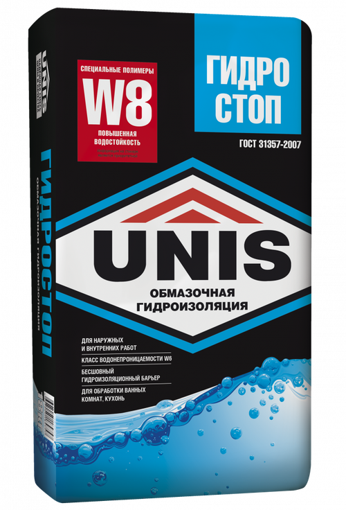 Обмазочная цементная гидроизоляция UNIS ГИДРОCTOП W8 18 кг
