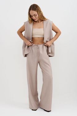 Брюки свободные на резинке серо-бежевого цвета