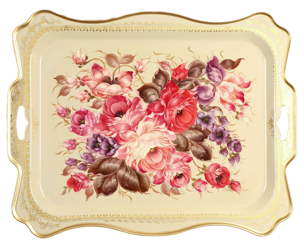 Жостовский поднос декоративный, размер 48х39 см (A23), металлический