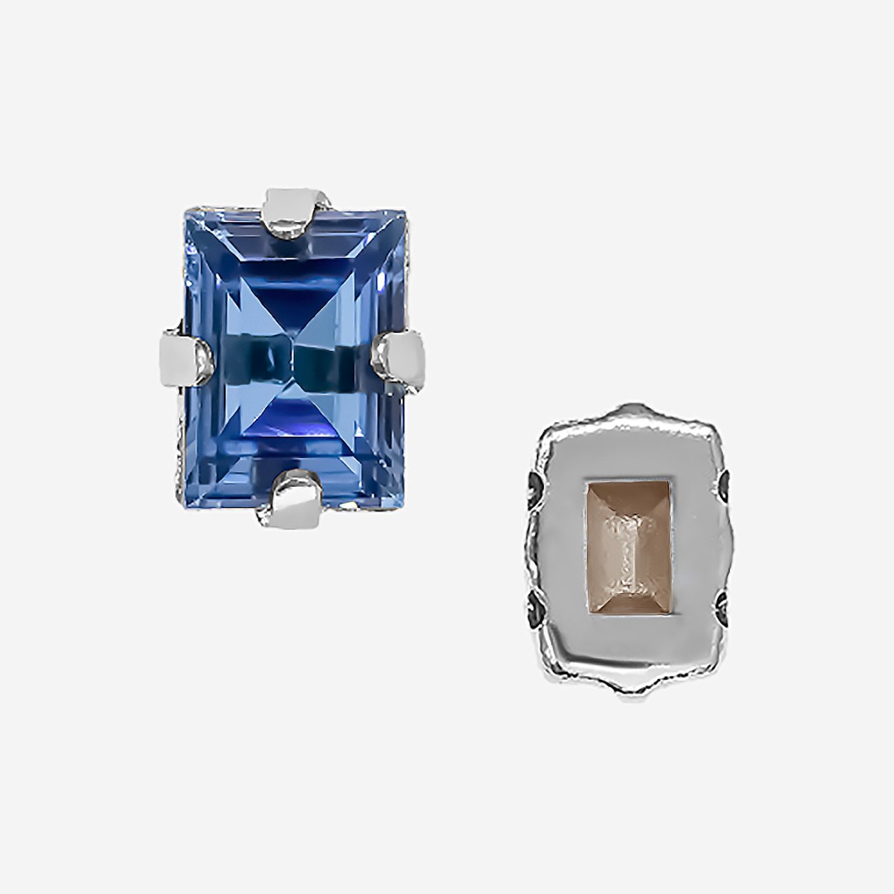 Кристалл Прямоугольник (Step Cut Fancy Stone) в цапах, оттенок "Сапфир"/"Sapphire", 9*7мм, родирование