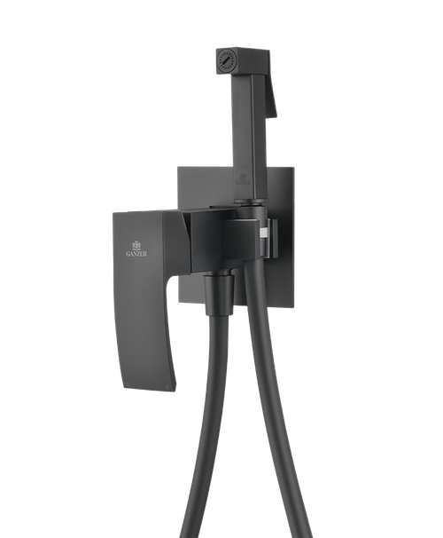 44157-C Смеситель встраиваемый с ГИГ. душем (ЧЕРНЫЙ) GANZER (10/1шт)